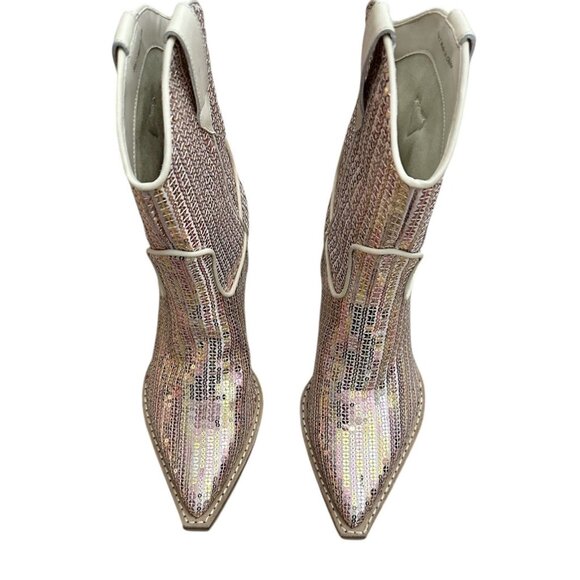 Dolce Vita Runa Cream Sequin Western Boots Size 7 Revolve Party Night Out - Picture 4 of 8
